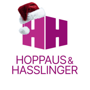 Weihnachtslogo von Hoppaus & Hasslinger mit Nikolausmütze